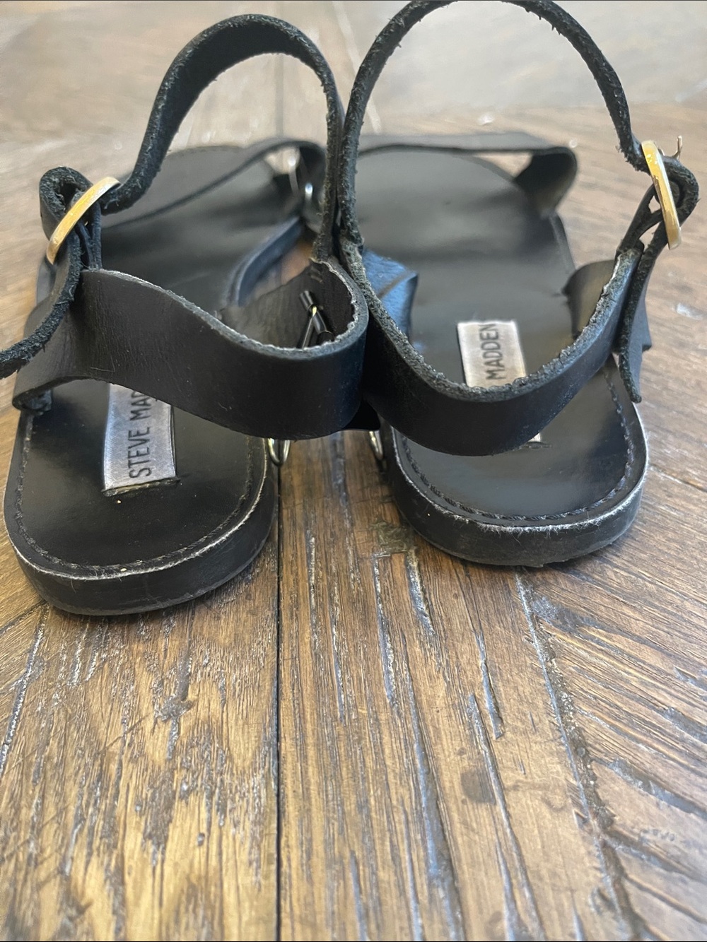 Steve Madden Black Leather Ankle Strap Sandals - Picture 5 of 7